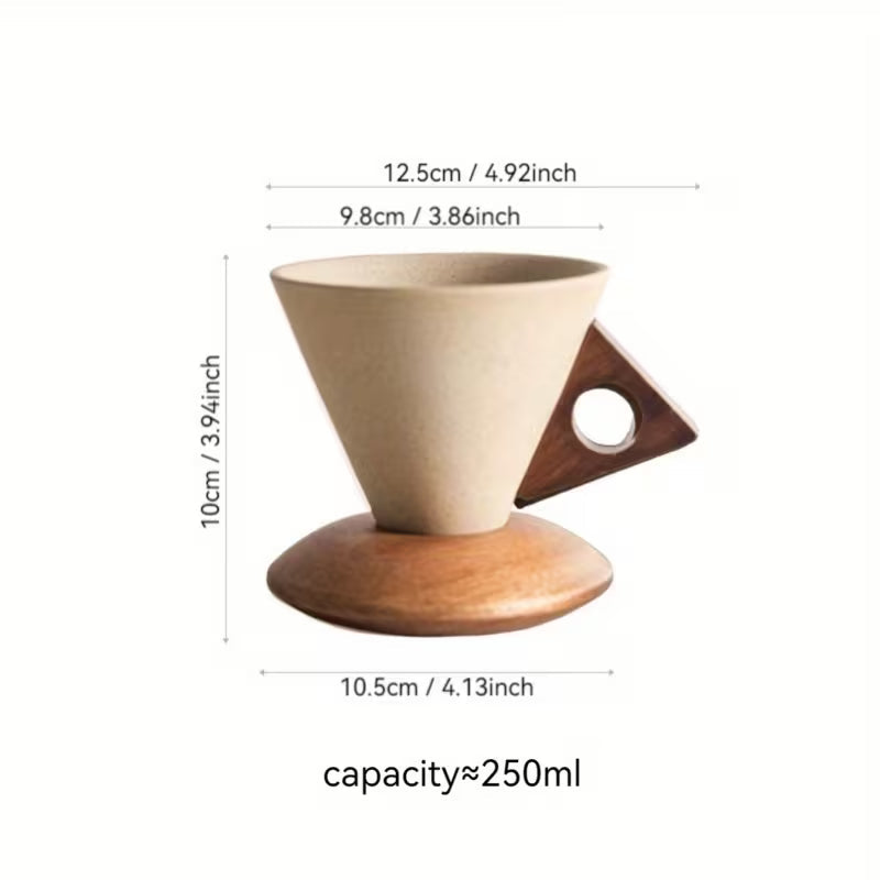 Xícara Cerâmica Latte Art Espa Café 100/250ml – Cabo de Madeira + Suporte Premium