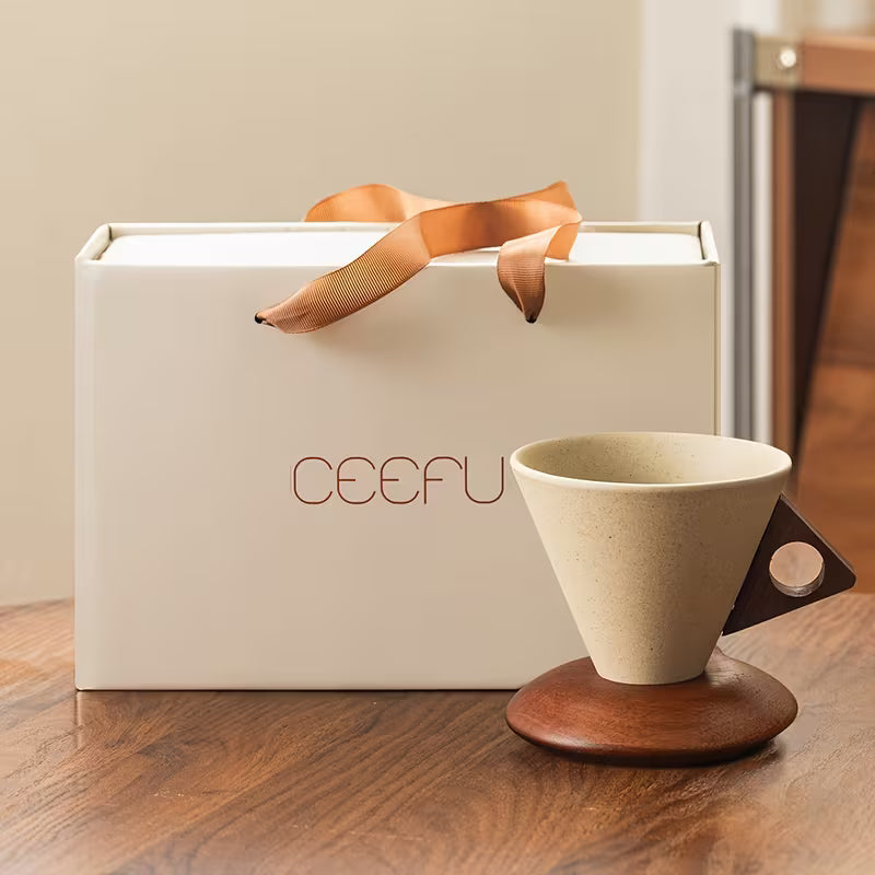 Xícara Cerâmica Latte Art Espa Café 100/250ml – Cabo de Madeira + Suporte Premium