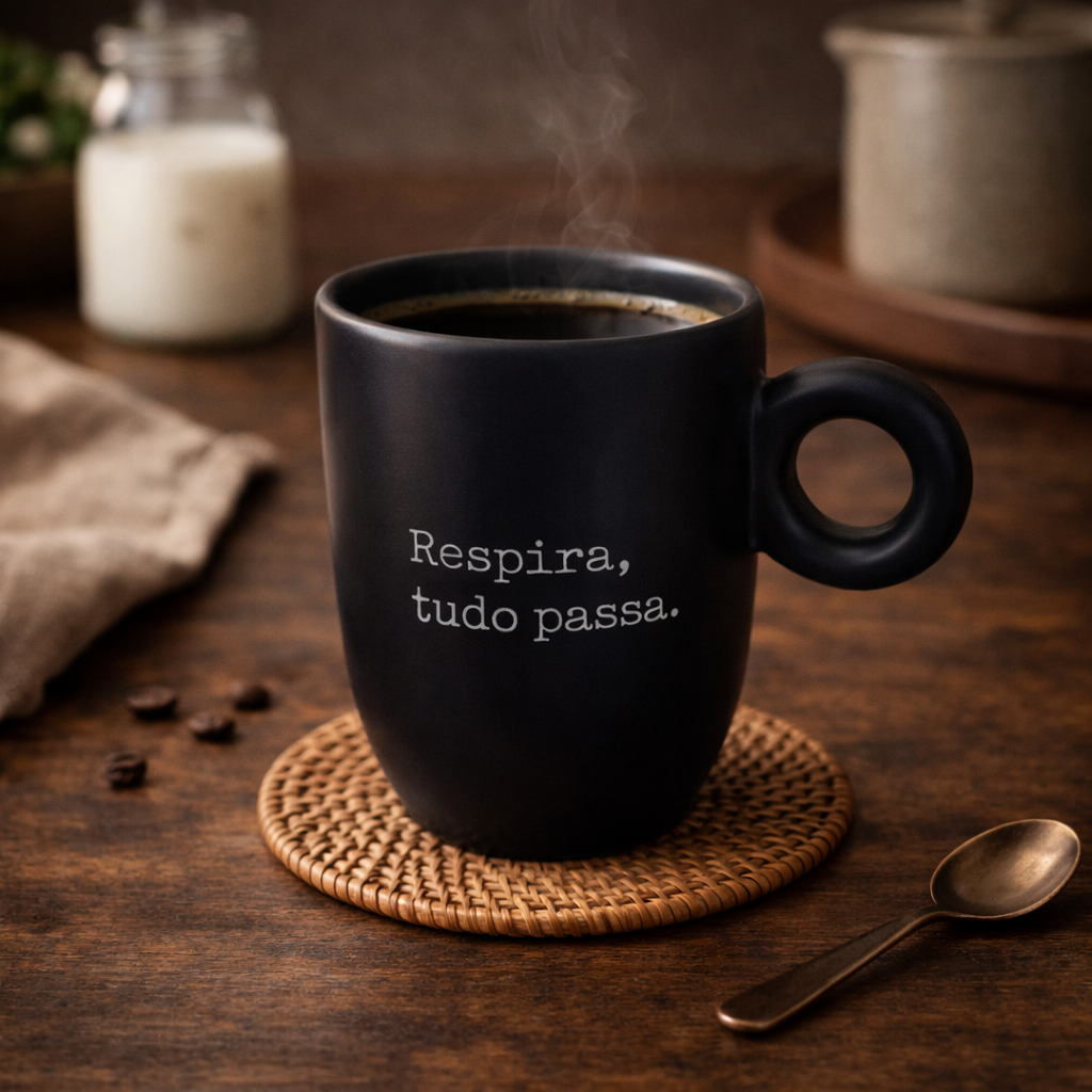 Caneca Preta Fosca 230ml com Frase Motivacional | Design Minimalista – Espa Café