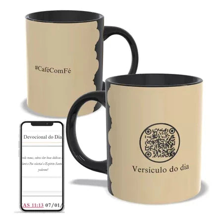 Caneca Café com Fé com QR Code | Versículos Bíblicos Diários – Espa Café