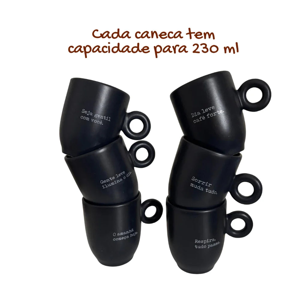 Caneca Preta Fosca 230ml com Frase Motivacional | Design Minimalista – Espa Café