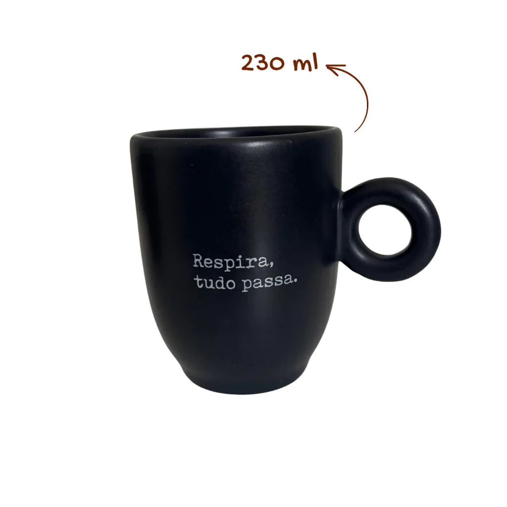 Caneca Preta Fosca 230ml com Frase Motivacional | Design Minimalista – Espa Café