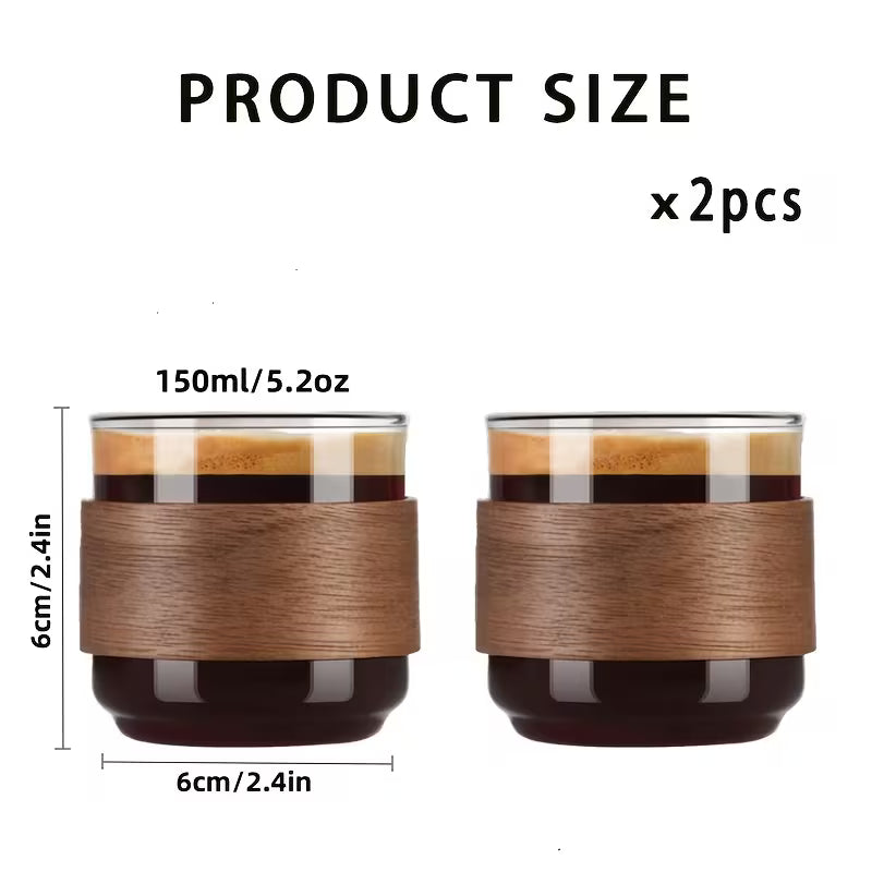 Conjunto 2 Xícaras de Vidro Espa Café – Isolamento Térmico com Anel de Madeira