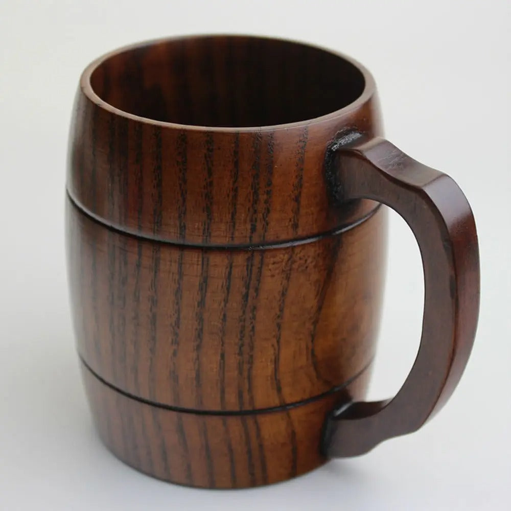 Caneca de Madeira Artesanal 400ml | Estilo Rústico Premium Espa Café