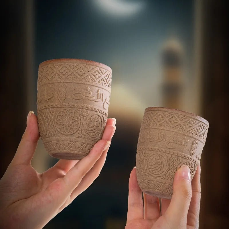 Xícara Árabe Retrô Espa Café – Cerâmica Premium com Relevo Oriental p/ Café e Chá