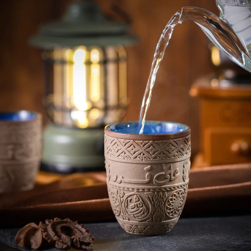 Xícara Árabe Retrô Espa Café – Cerâmica Premium com Relevo Oriental p/ Café e Chá