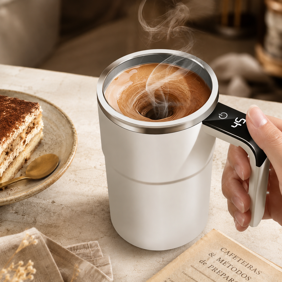 Caneca Mixer Automática Elétrica Inox | Copo Térmico Auto Misturador USB – Espa Café