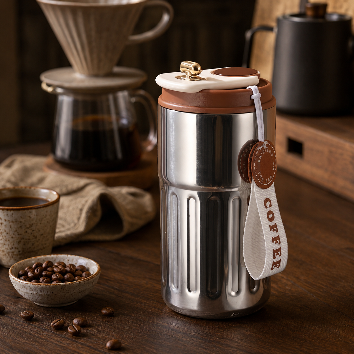 Copo Térmico 400ml Inox Espa Café – Antivazamento c/ Trava p/ Carro e Escritório