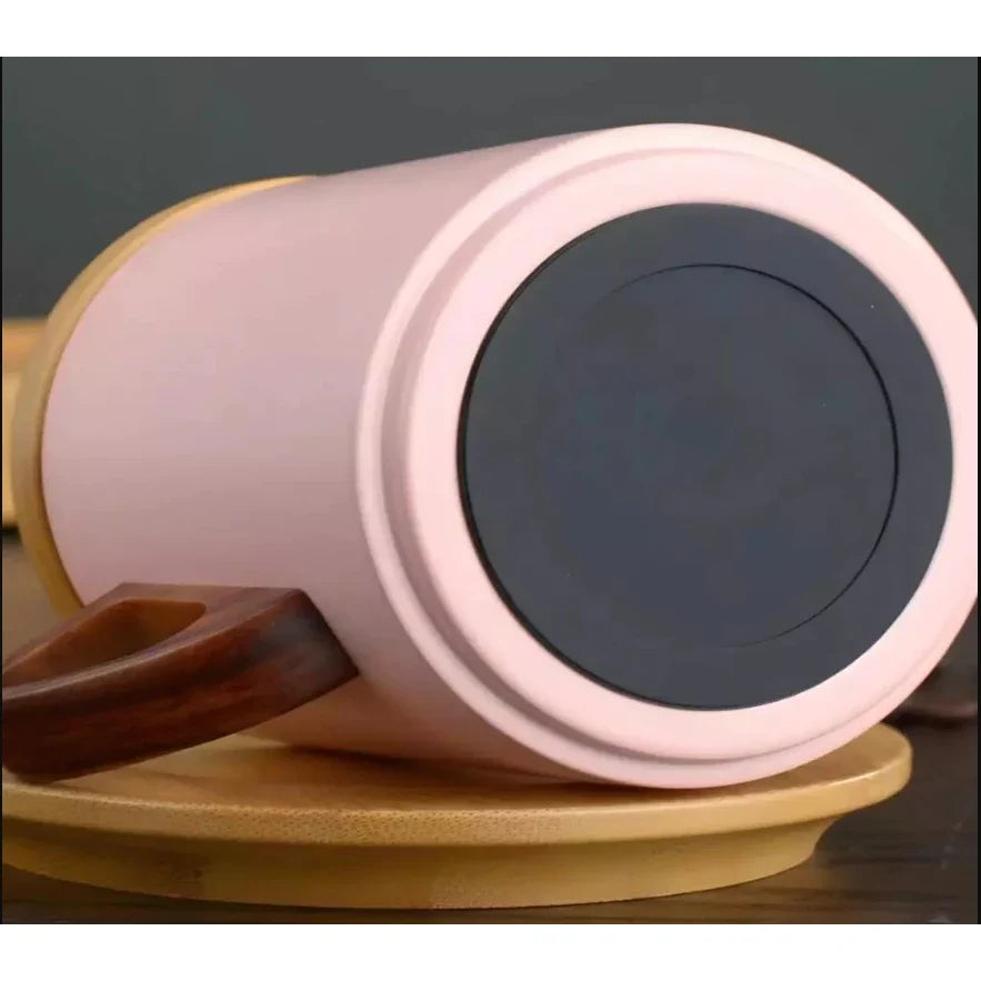 Xícara Térmica com Tampa Espa Café – Porcelana Premium com Pires de Madeira