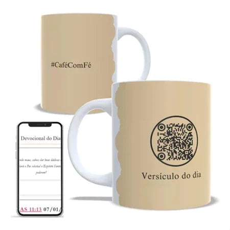 Caneca Café com Fé com QR Code | Versículos Bíblicos Diários – Espa Café