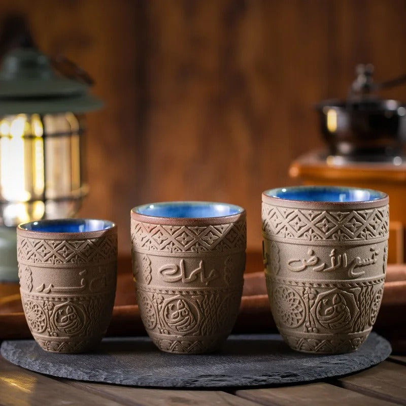 Xícara Árabe Retrô Espa Café – Cerâmica Premium com Relevo Oriental p/ Café e Chá