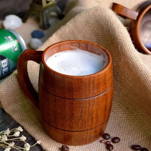 Caneca de Madeira Artesanal 400ml | Estilo Rústico Premium Espa Café