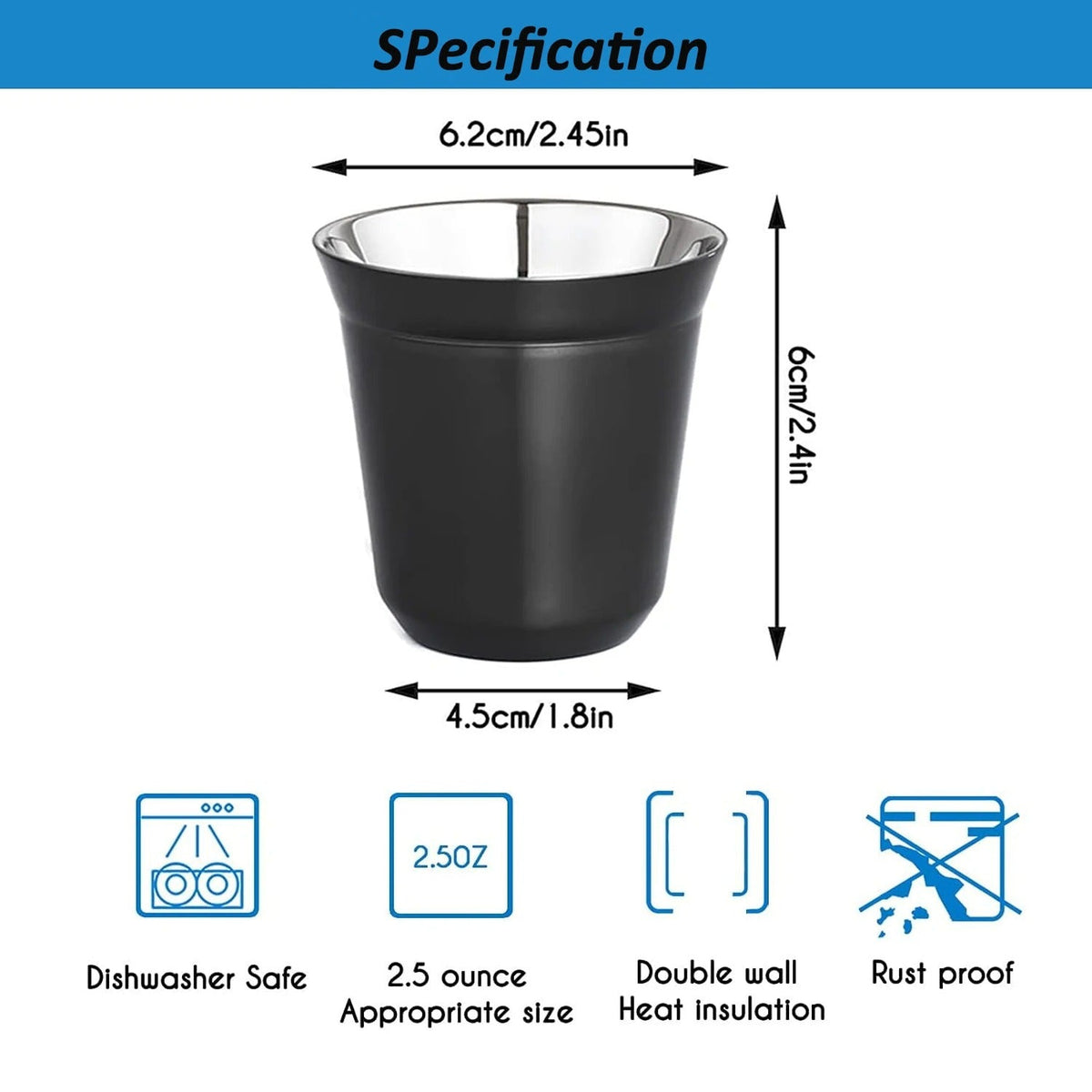 Xícara Inox Dupla 80ml Espa Café – Copo Térmico Portátil p/ Espresso, Café e Drinks