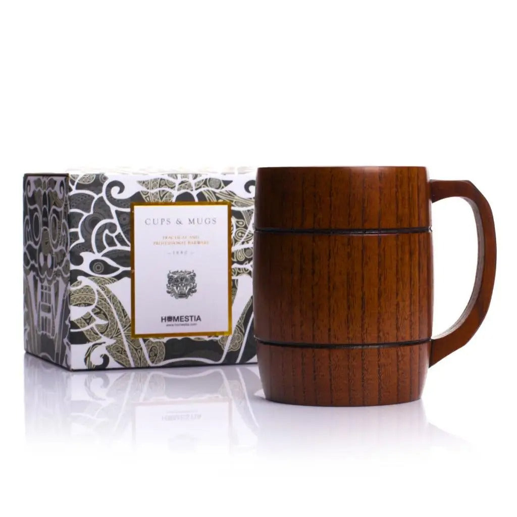 Caneca de Madeira Artesanal 400ml | Estilo Rústico Premium Espa Café