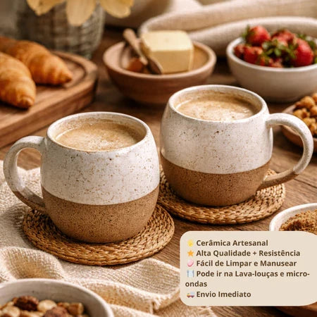 Xícara Orgânica Artesanal 120ml Espa Café – Cerâmica Premium Bojuda para Café e Chá